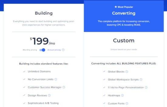 Instapage pricing plans